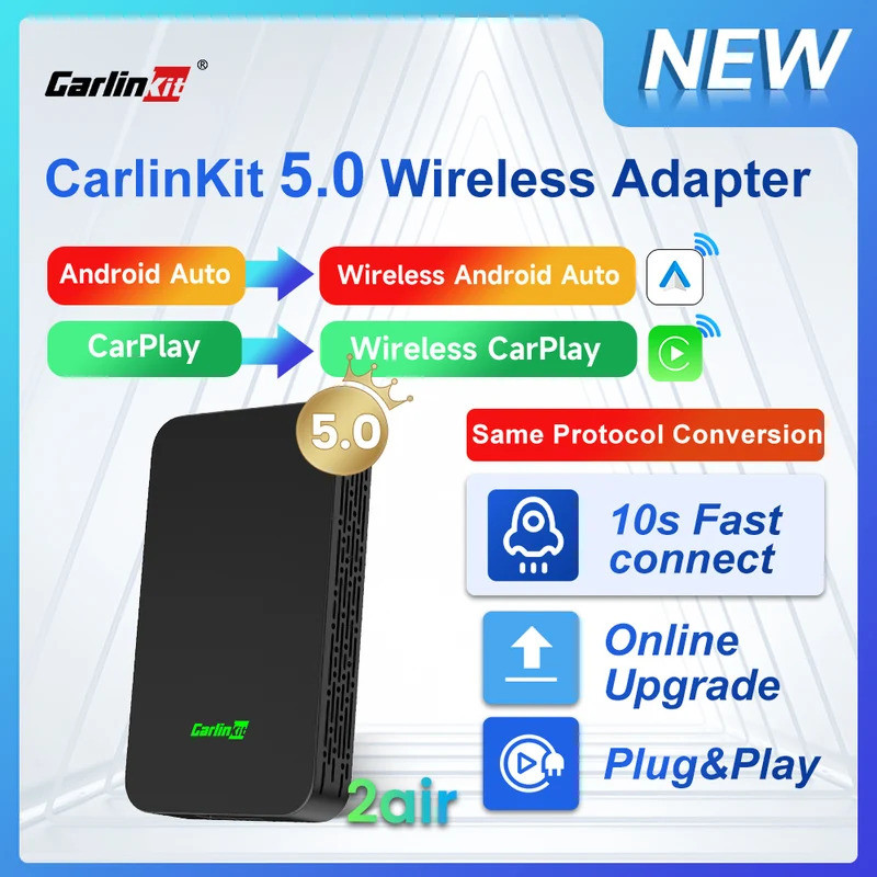 2air CarlinKit 5.0 &4 Wireless CarPlay Wireless Auto Box 2.4G&5.8Ghz WiFi BT Auto Connect Plug&Play para Carros