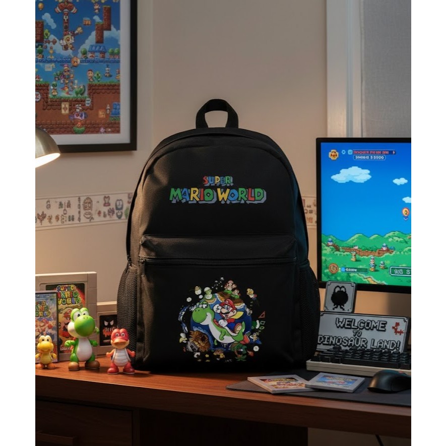 Mochila Super Mario Wolrd Escolar Viagem Com Compartimento Tablet Notebook Casual Faculdade Infantil Juvenil Adulto Unis