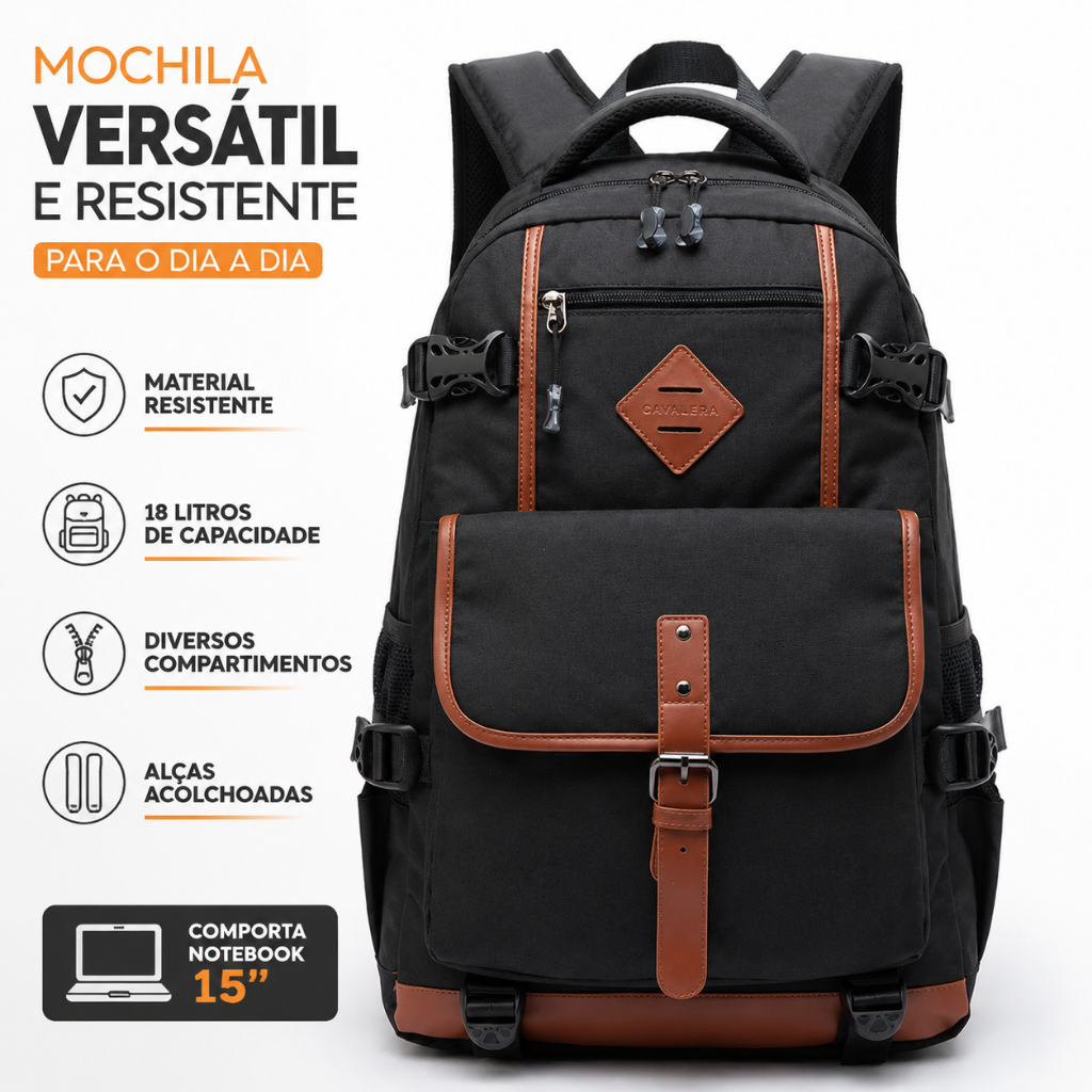 Mochila Cavalera Masculina 18L Impermeável Casual Escolar Trabalho Notebook Bolsos Laterais