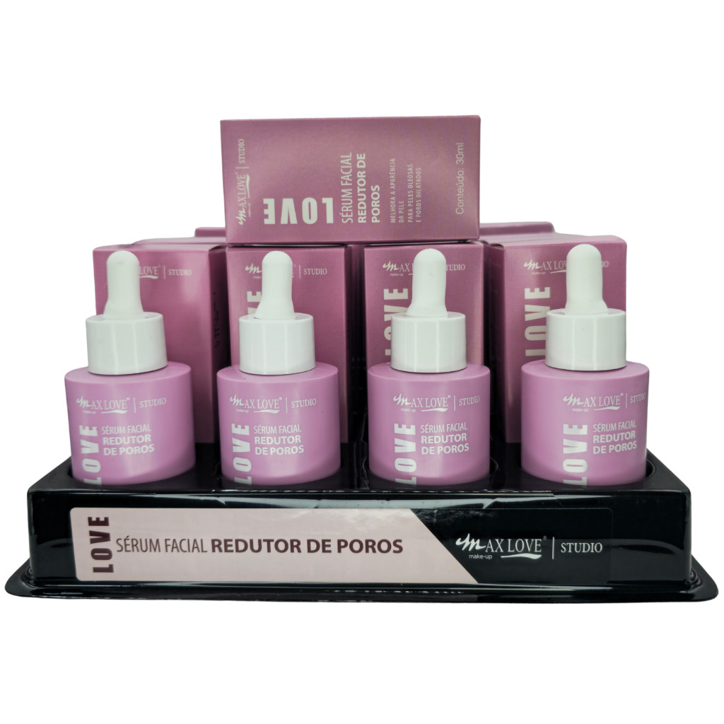 BOX C/ 24 SÉRUM REDUTOR DE POROS MAX LOVE — EFEITO MATTE • CONTROLE DA OLEOSIDADE • PELE MAIS LISA