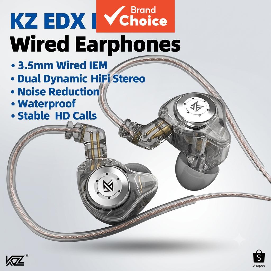 Fones De Ouvido KZ EDX Pro 3.5 Mm Com Fio IEM Dual Dynamic HiFi Stereo Sound Earbuds Redução De Ruído À Prova D'água Est