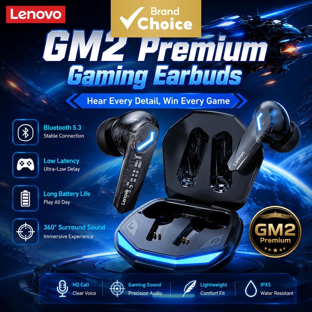 Lenovo GM2 PRO Fones De Ouvido Para Jogos Bluetooth 5.3 Leves De Baixa Latência In-Ear HiFi Sound À Prova D'água Uso Diá