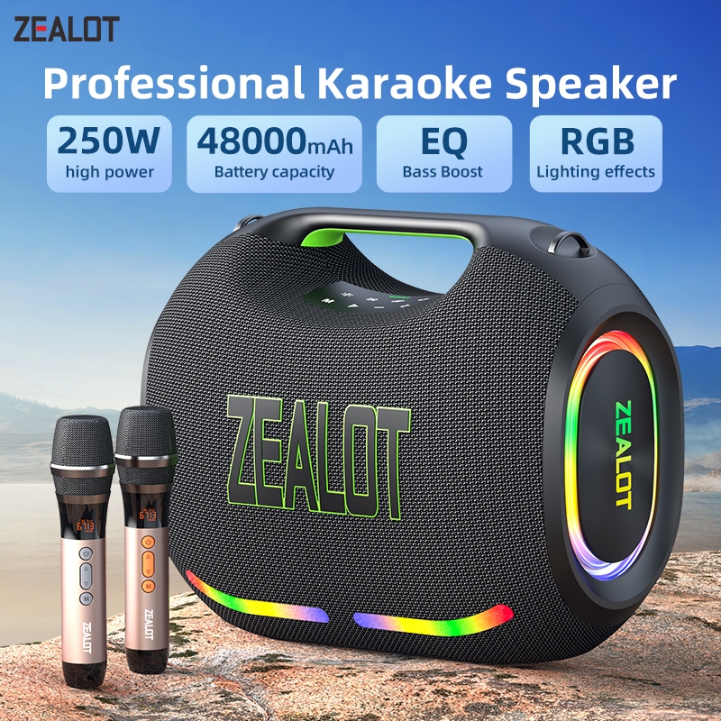 ZEALOT ZE21 Alto-Falante Bluetooth 250W 48000mAh BT5.3 RGB Light TWS Barra De Som De Microfone Estéreo Duplo Sem Fio Par