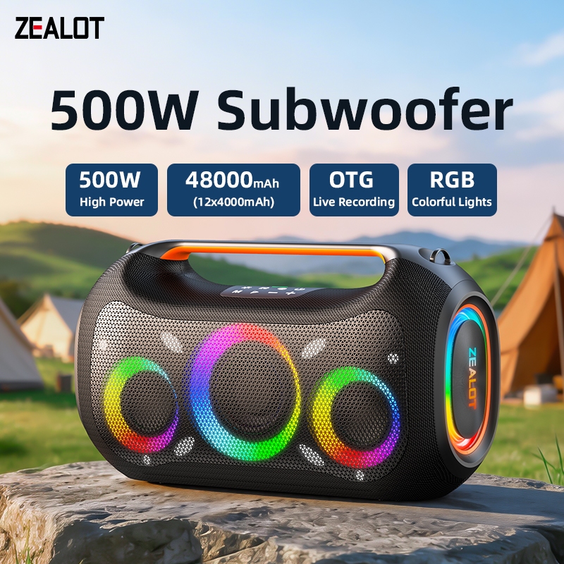 ZEALOT ZE51 Alto-Falante bluetooth 500W 48000mAh BT5.3 RGB Iluminação Estéreo Conectar Travesseiro Para Albergue De Jard