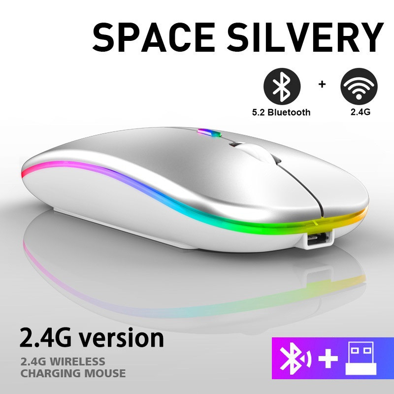 BT5.2 2.4GHZ Mouse Sem Fio Recarregável  Wireless fino bluetooth RGB USB LEHMOX LEY-181
