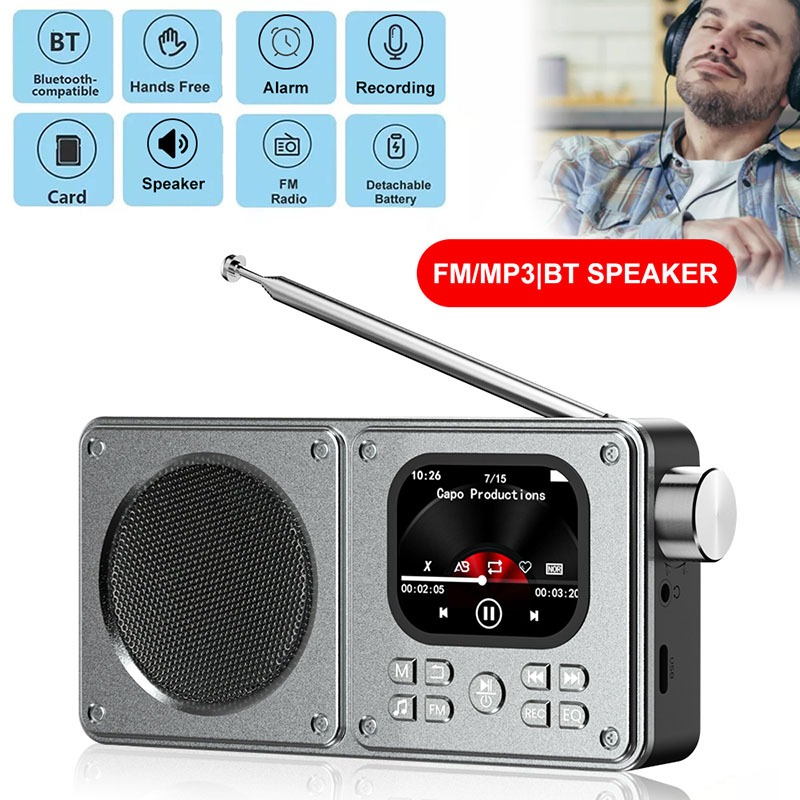 Alto-Falante Portátil Bluetooth Rádio FM MP3 Player Tela IPS De 2 Polegadas Reprodução De Vídeo BT5.4 Gravação Cartão TF