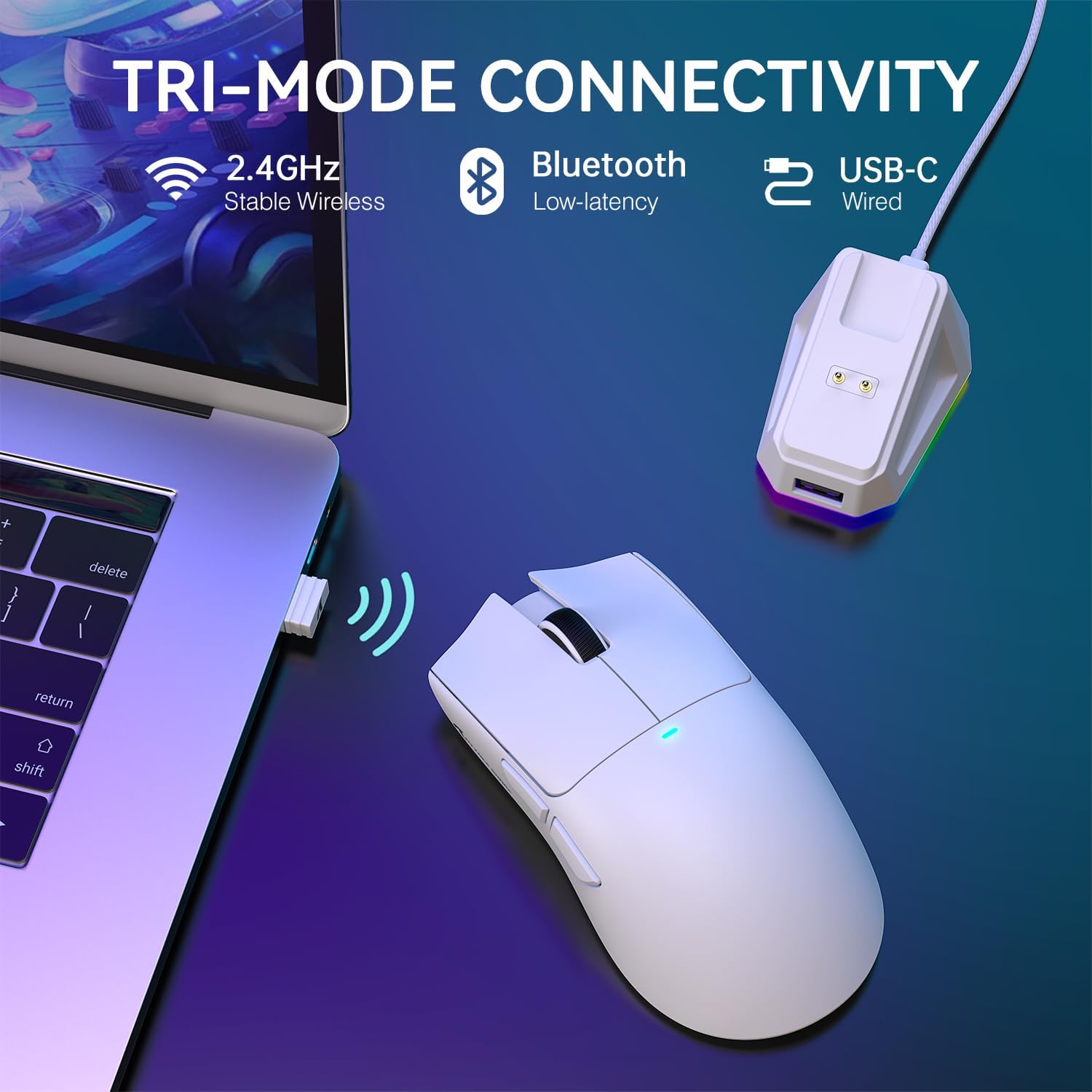 Mouse Sem Fio Attack Shark X11 Bluetooth Três Modos 2.4g Bt5.0 22000dpi Recarregável Rgb para Jogos No PC