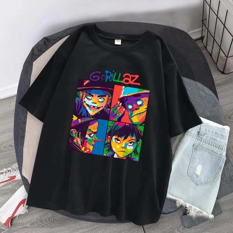 Camiseta Premium em Algodão Puro SISI Basica Tshirt Algodao Banda Gorillaz Cartoon Trip Rock Sound Moda Tumblr Unissex