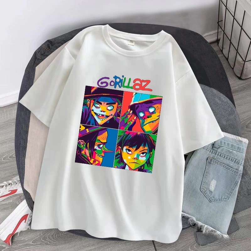 Camiseta Premium em Algodão Puro SISI Basica Tshirt Algodao Banda Gorillaz Cartoon Trip Rock Sound Moda Tumblr Unissex