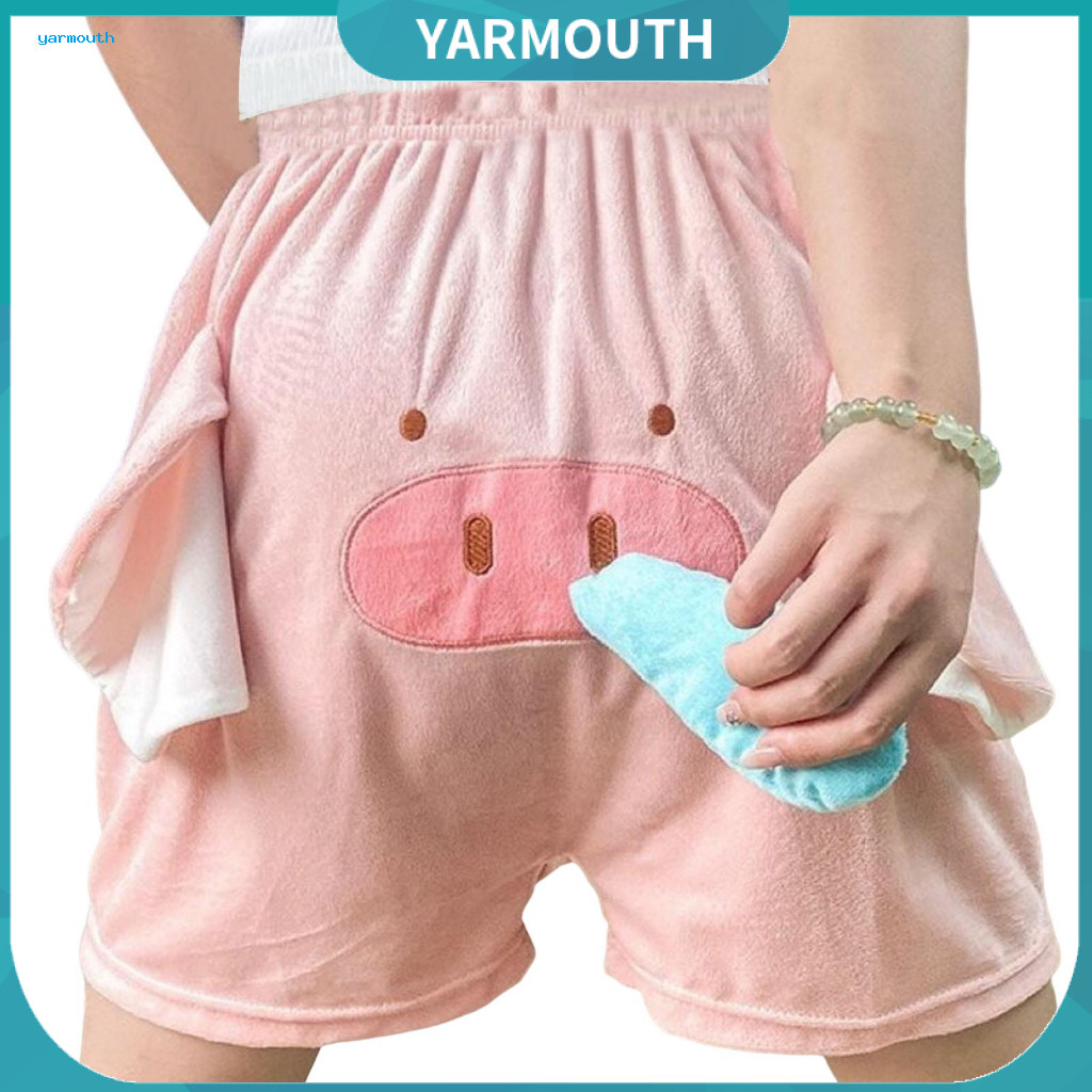 Cartoon Pig Shorts Nose Piggy with Snot Sound Effect Elastic Waist Coral Velvet Loose Home Pajama Summer Nightwear for M