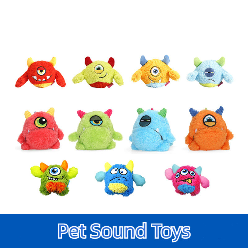 Bonito Dog Cartoon Toy Ball Veludo Bonito Q-monster Sound Stimulating Ball Anti Bite Plush Puppy Pet Ball