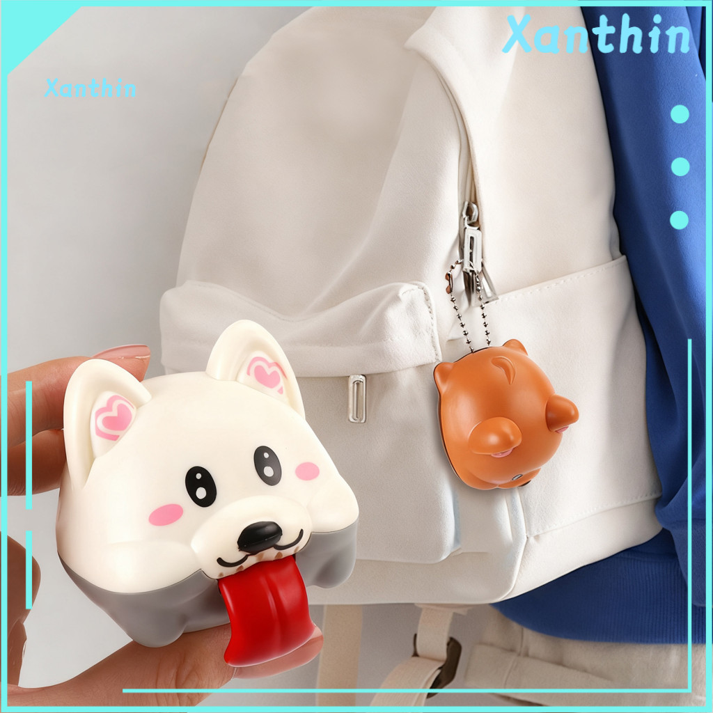 Dog Toy with Sound Effects Long Tongue – Stress Relief Cartoon Puppy Fidget Keychain Backpack Hanging Decoration Cute
