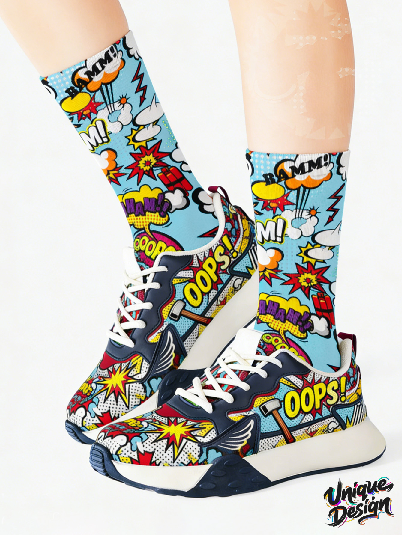 Pop Art Comic Book Sound Effect Crew Socks Vibrante Cartoon Print Novidade Meias