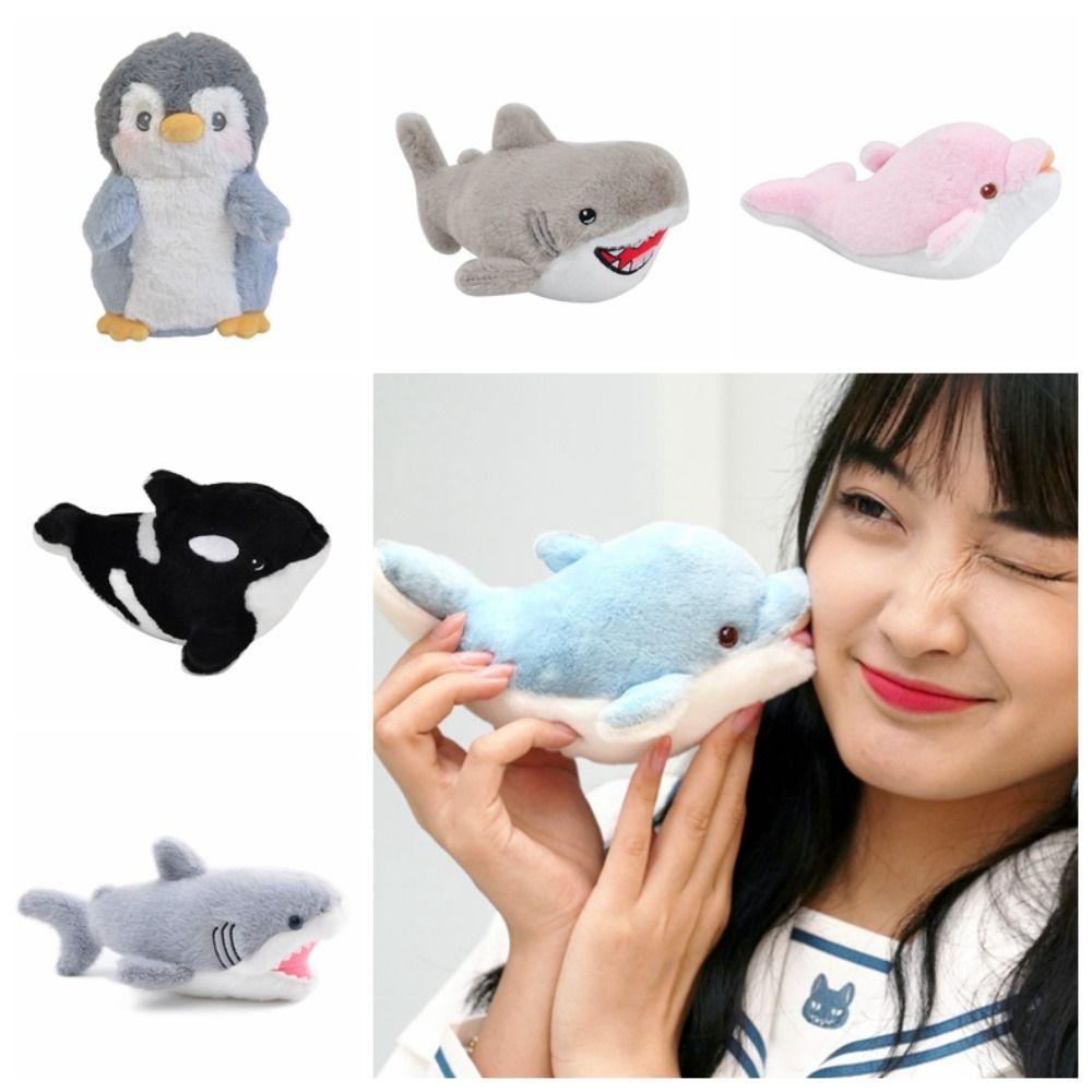 FTARLY Shark Dolphin Plush , Aquarium Press Sound Penguin Doll , Cartoon Cute Sea Kawaii Stuffed Whale