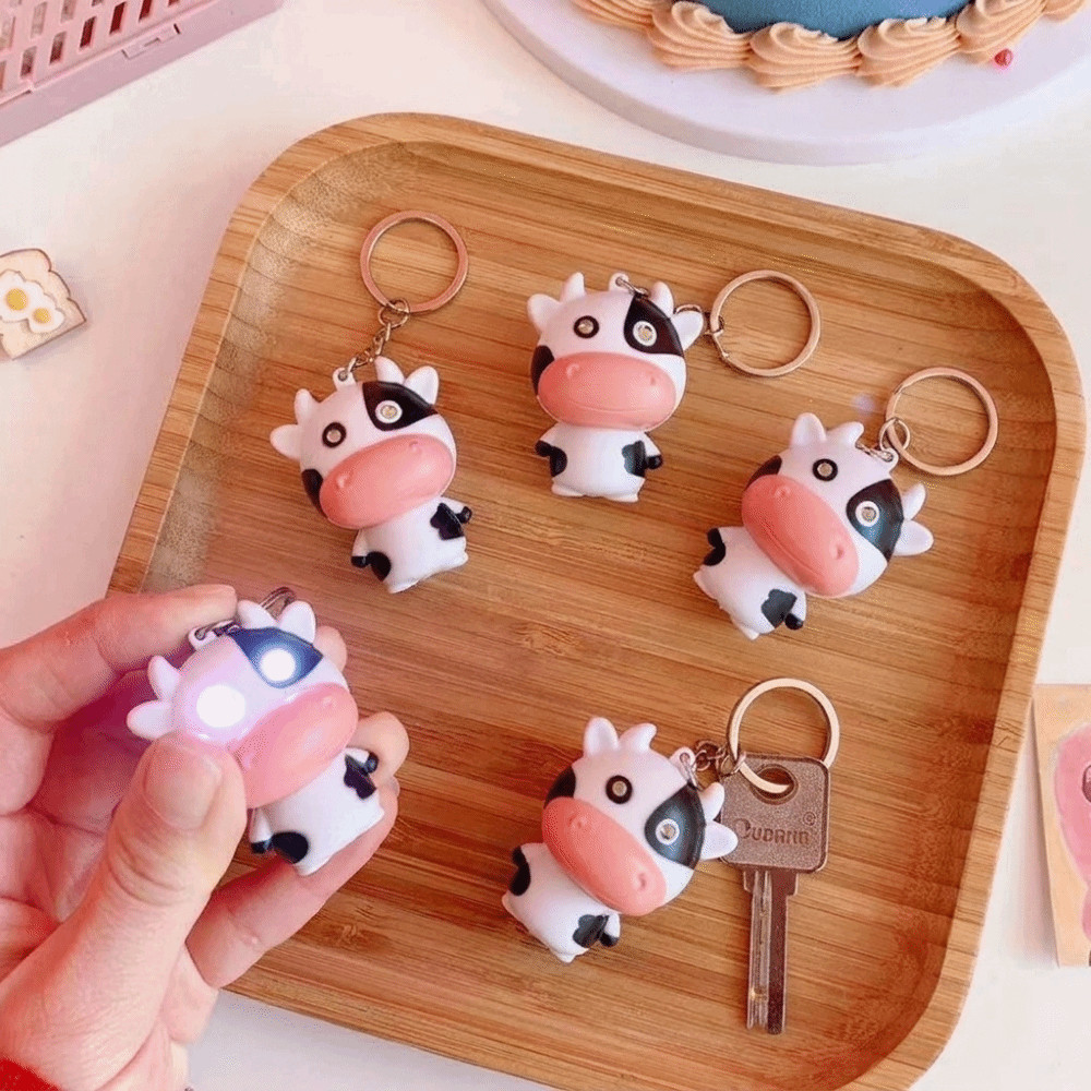 TEVO Light Up Cow Key Ring , Mini Cartoon Sound Fidget Keychain , Pendurado Press Toy
