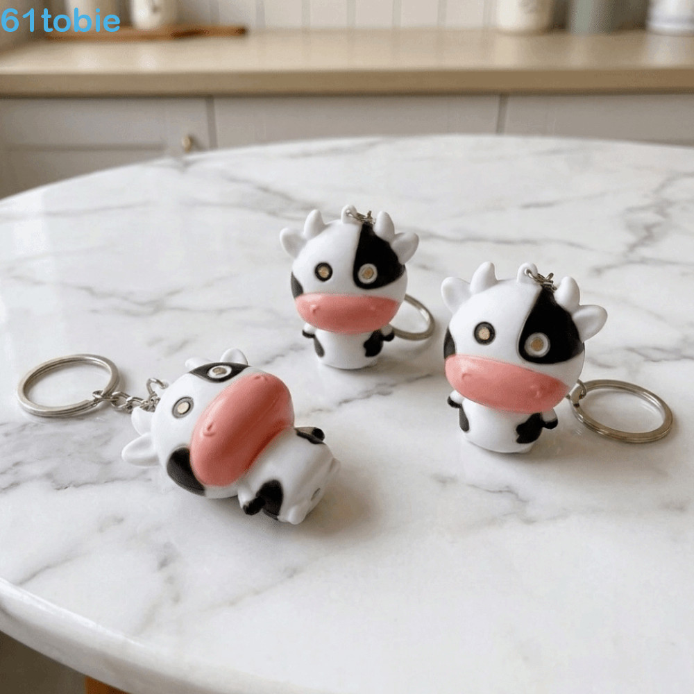 TOBIE Light Up Cow Key Ring , Glow Sound Feature Cartoon Fidget Keychain , Pendurado