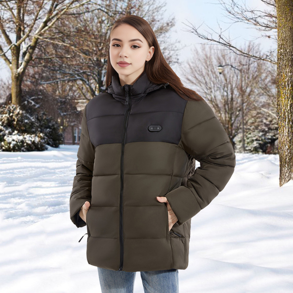 Cotton Coat with Carbon Nanofiber Heating Element Hooded Hood Waterproof Windproof Jacket Long Sleeve Usb Powered Outerw