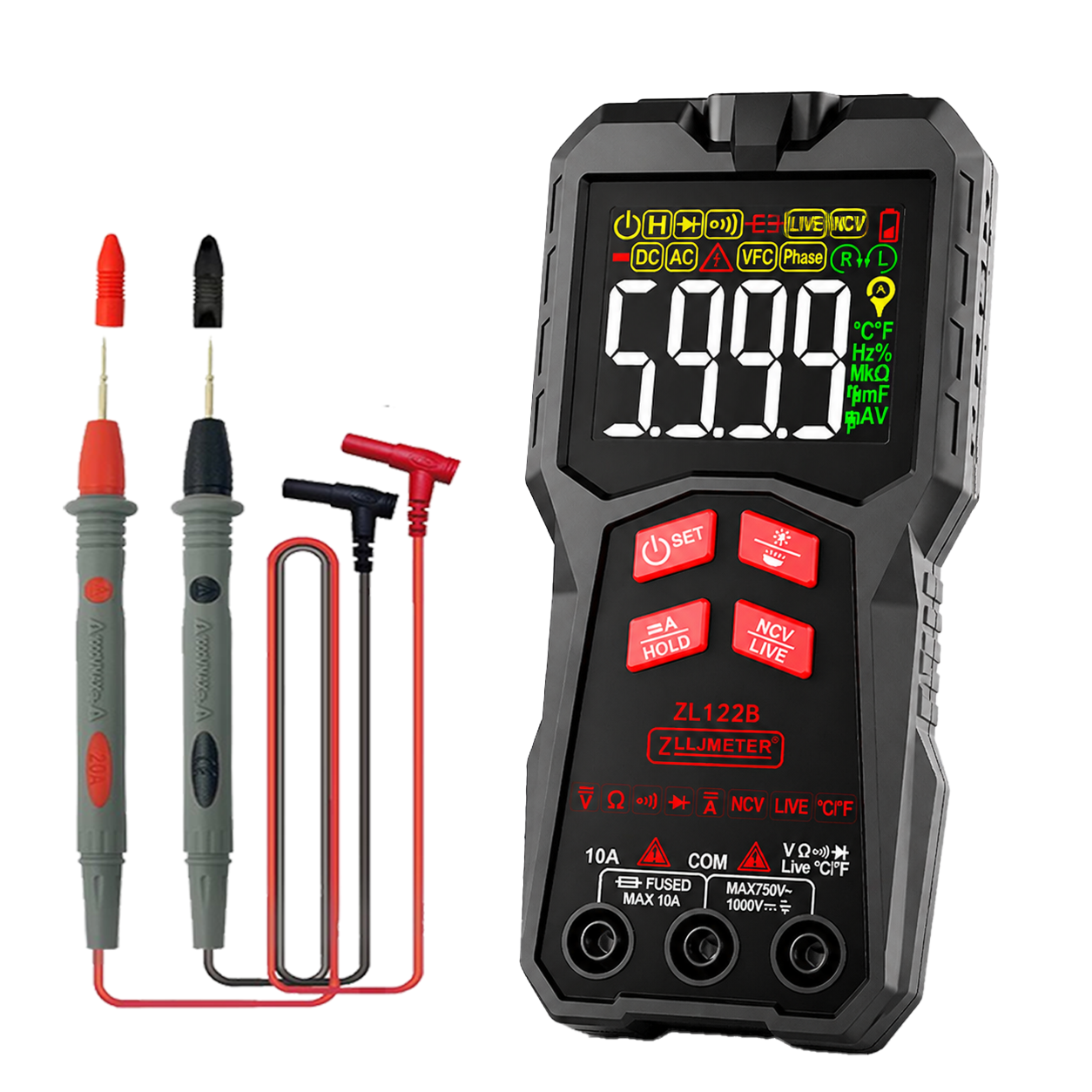 Um Conjunto ZL122 Multímetro Digital Inteligente Ultra Fino , 4000 Contagens De Alcance Automático NCV Testador De Fio V