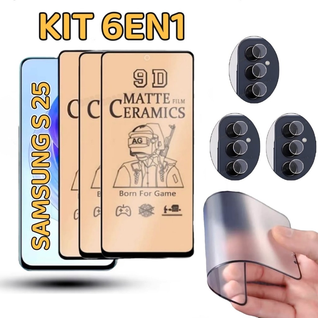 KIT Pelicula de Fosco cerâmica Galaxy S25 S24 S24 Ultra S20 FE Impressão digital não Vidro +Câmera