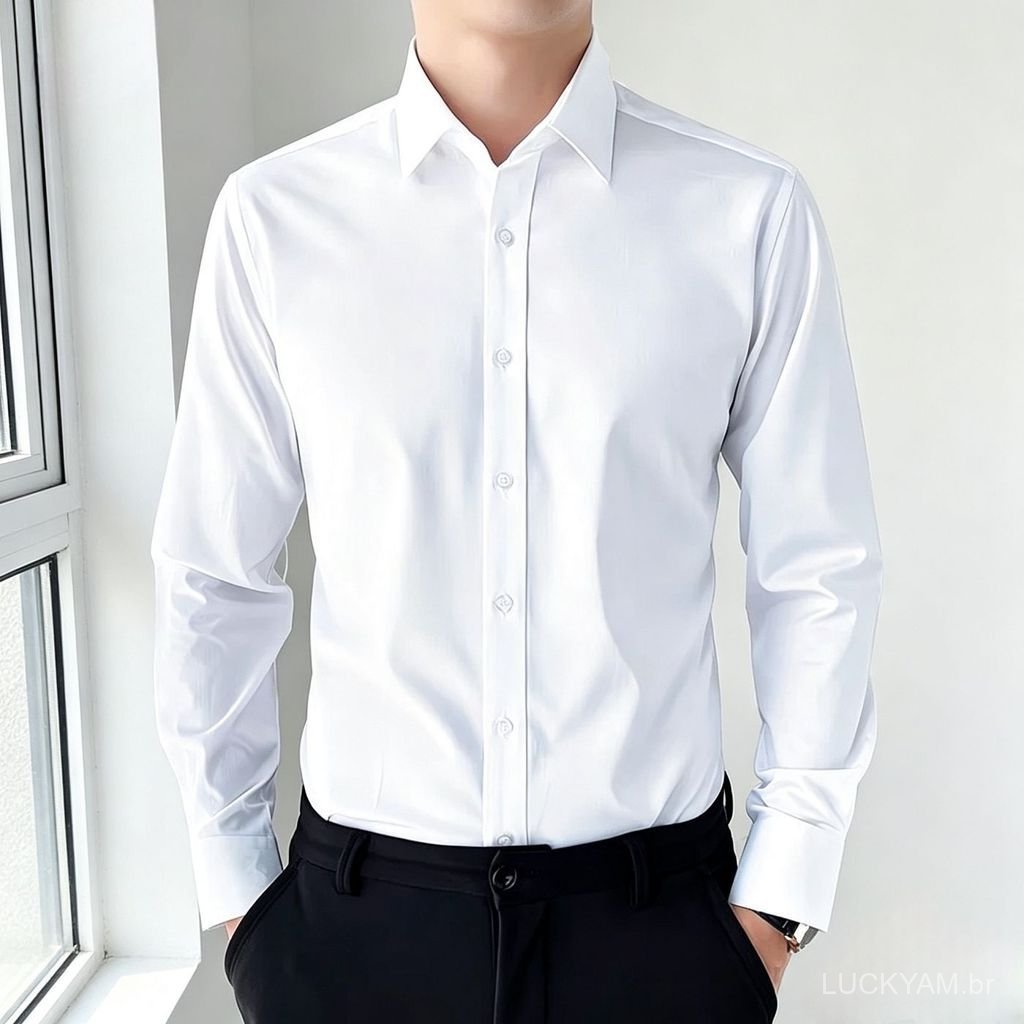 [Flash sale]Advanced Sense Work shirt Spring white shirt for men, long-sleeved, square collar, casual business, high-end