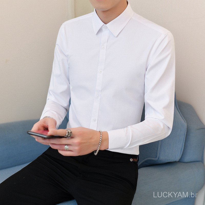 [Flash sale]Advanced Sense Work shirt White long-sleeved non-iron black business formal slim-fit professional work men's