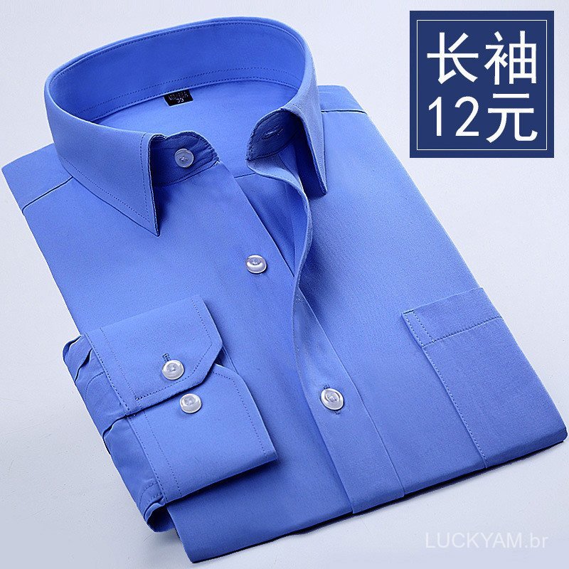 [Long Sleeve Shirt]Workwear White Shirt Men's and women's long-sleeved blue business loose-fitting professional workwear