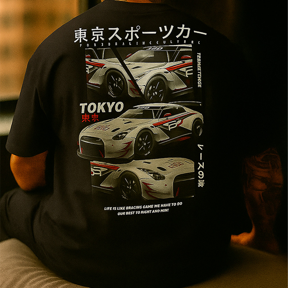Camiseta Oversized Carro GTR R35 Camisa StreetWear Tokyo Racing Japão Algodão 30.1 Qualidade Premium