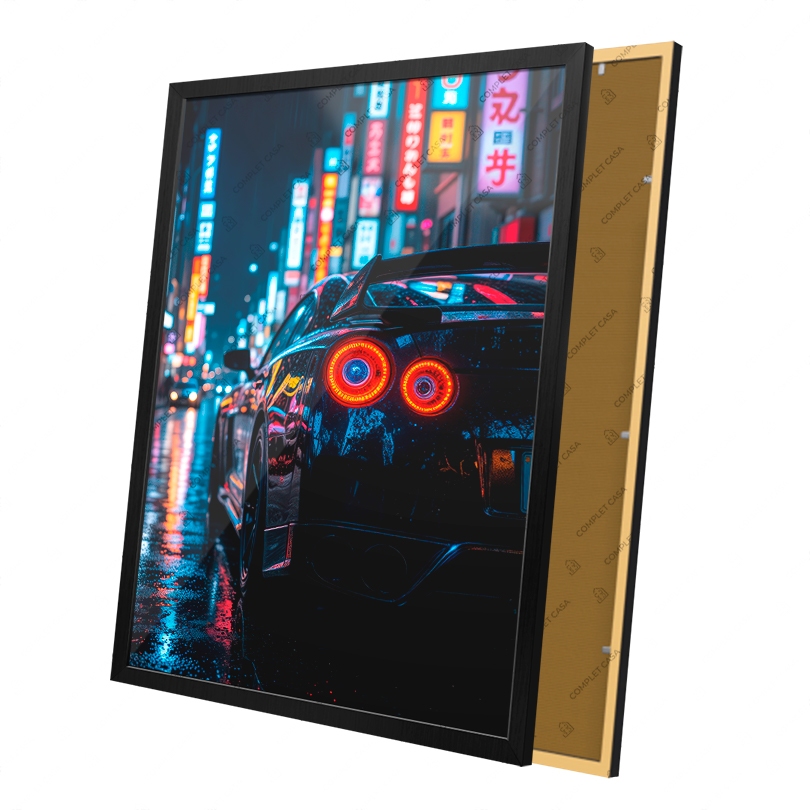 Quadro Traseira Carro Nissan GTR R35 Noite Iluminada com Luzes Neon Moldura e Vidro