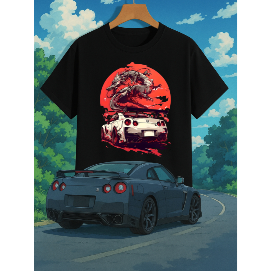 Camiseta GTR R35 Infantil e Adulto Streetwear Gearhead Carro Skyline Desenho Camisa Algodão Unissex
