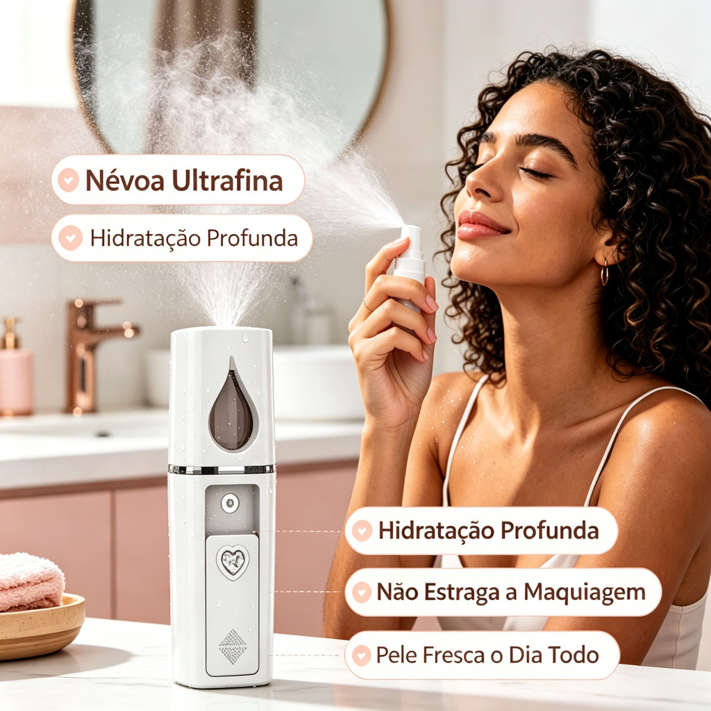 Nebulizador Nanômetro Portátil para Hidratação Facial, Aparelho de Beleza Recarregável USB, Cores Rosa e Branco Sortidas