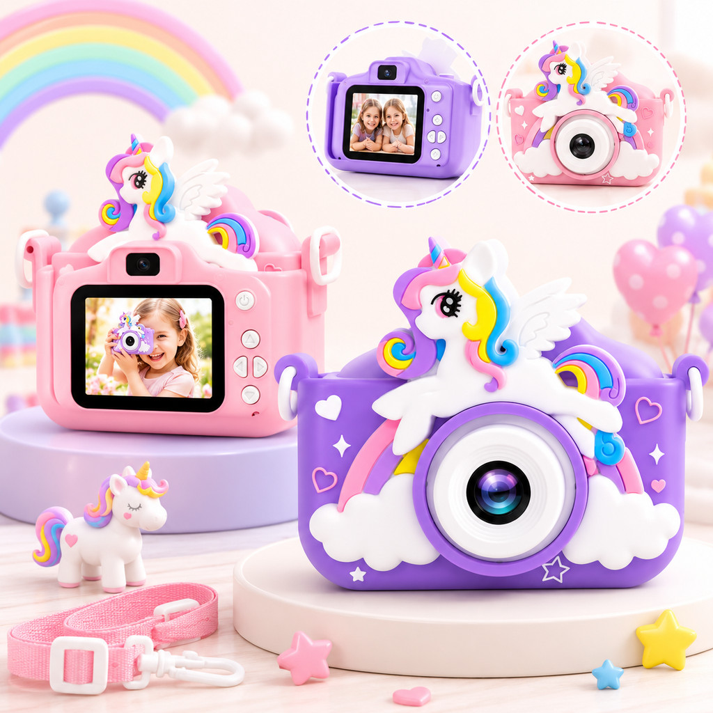 Mini Câmera Infantil Recarregável com Capa Protetora, HD para Fotos, Gravação de Vídeos e Filmagens
