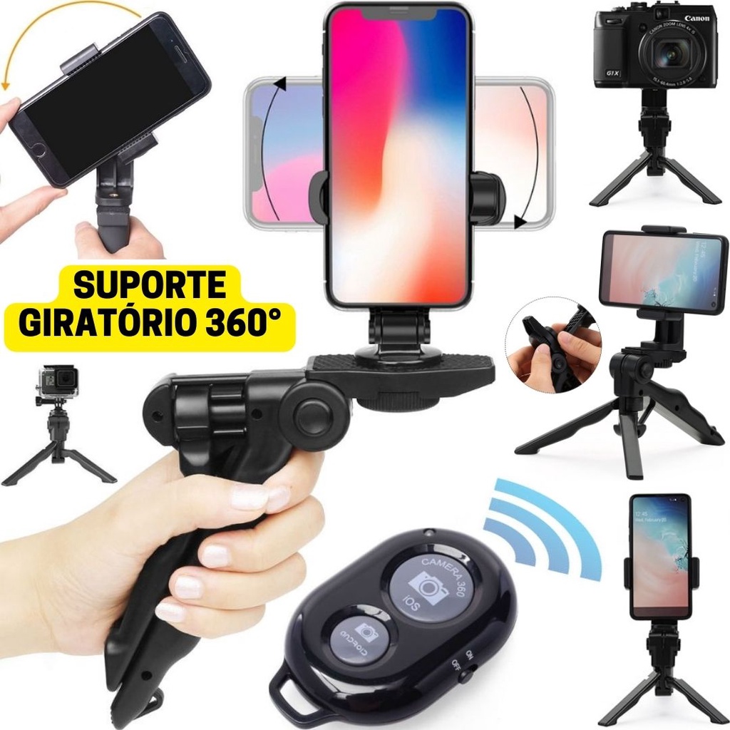 Suporte Celular Estabilizador Camera Mini Tripé Controle Foto Vídeo Filmagem