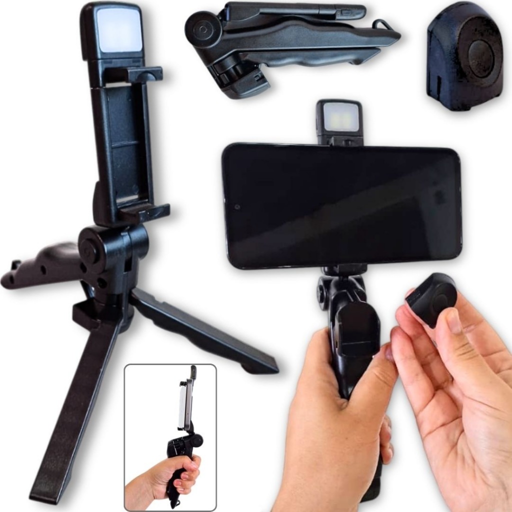 Suporte com luz led para celular iphone steadicam tripé com controle bluetooth foto vídeo filmagem