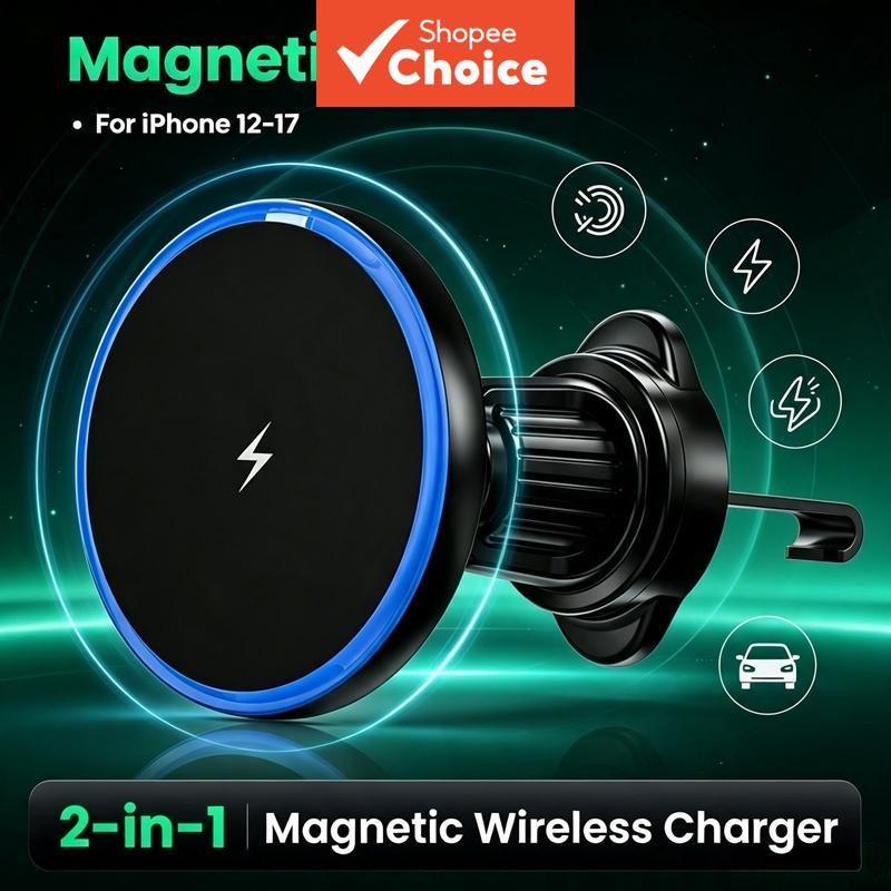 Magsafe Car Mount 15w Carregador Sem Fio Suporte Magnético Para Telefone Com Braçadeira Automática Iphone 15/16 Pro