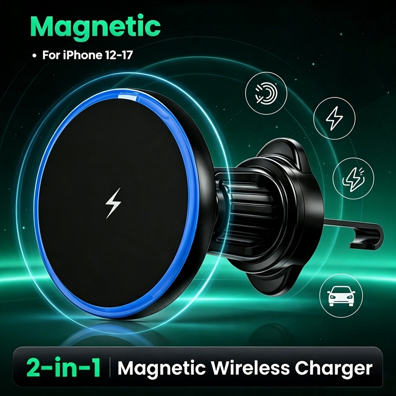 Magsafe Car Mount 15w Carregador Sem Fio Suporte Magnético Para Telefone Com Braçadeira Automática Iphone 15/16 Pro