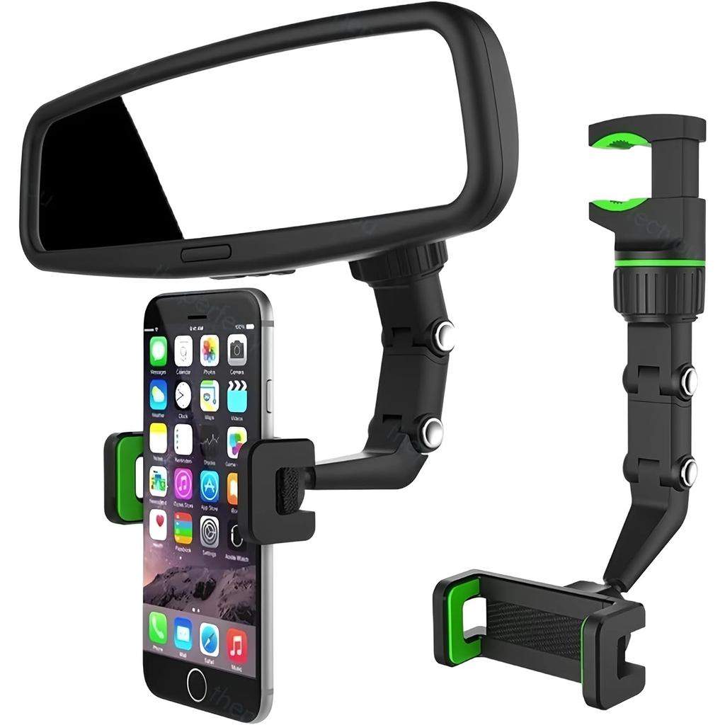 Rearview Mirror Phone Holder for Car, Rotatable and Retractable Phone Holder Mount for iPhone and Samsung - Universally