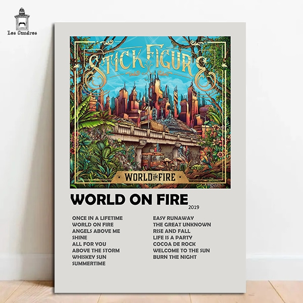 Quadro Placa Decorativa Stick Figure World On Fire em MDF 28x20cm