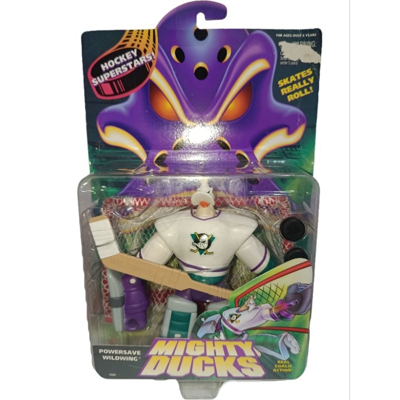 boneco Super patos Mattel Mighty Ducks Powersave Wildwing Action Figure 1996 Hockey Stick Net