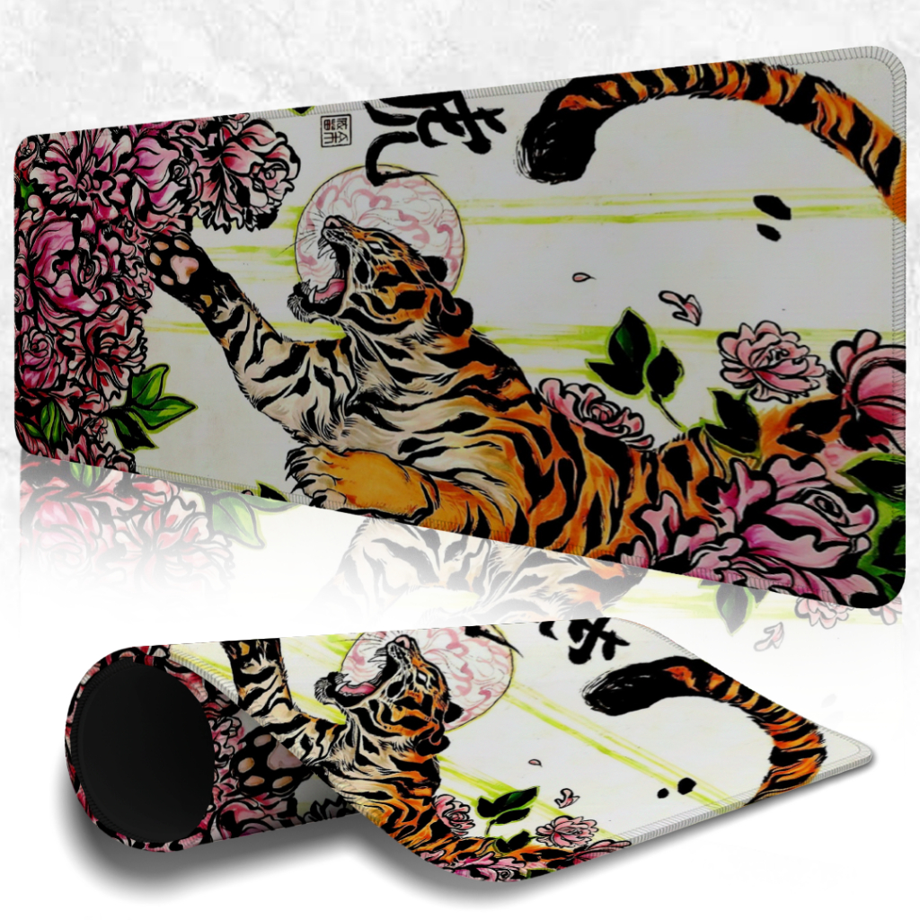 MousePad Gamer Speed Antiderrapante Confortavel Sem Relevos E Bordas Costuradas Com Estampa Tigre Guerreiro Estilosa
