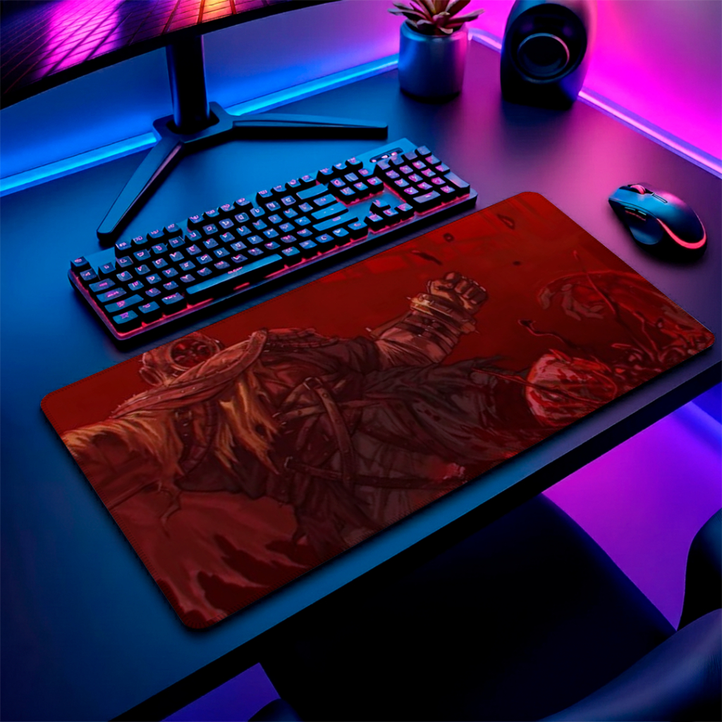 Mousepad Gamer Gigante Estampa Exclusiva Guerreiro Espartano Speed Base Emborrachada Borda Revestida Costurada Premium
