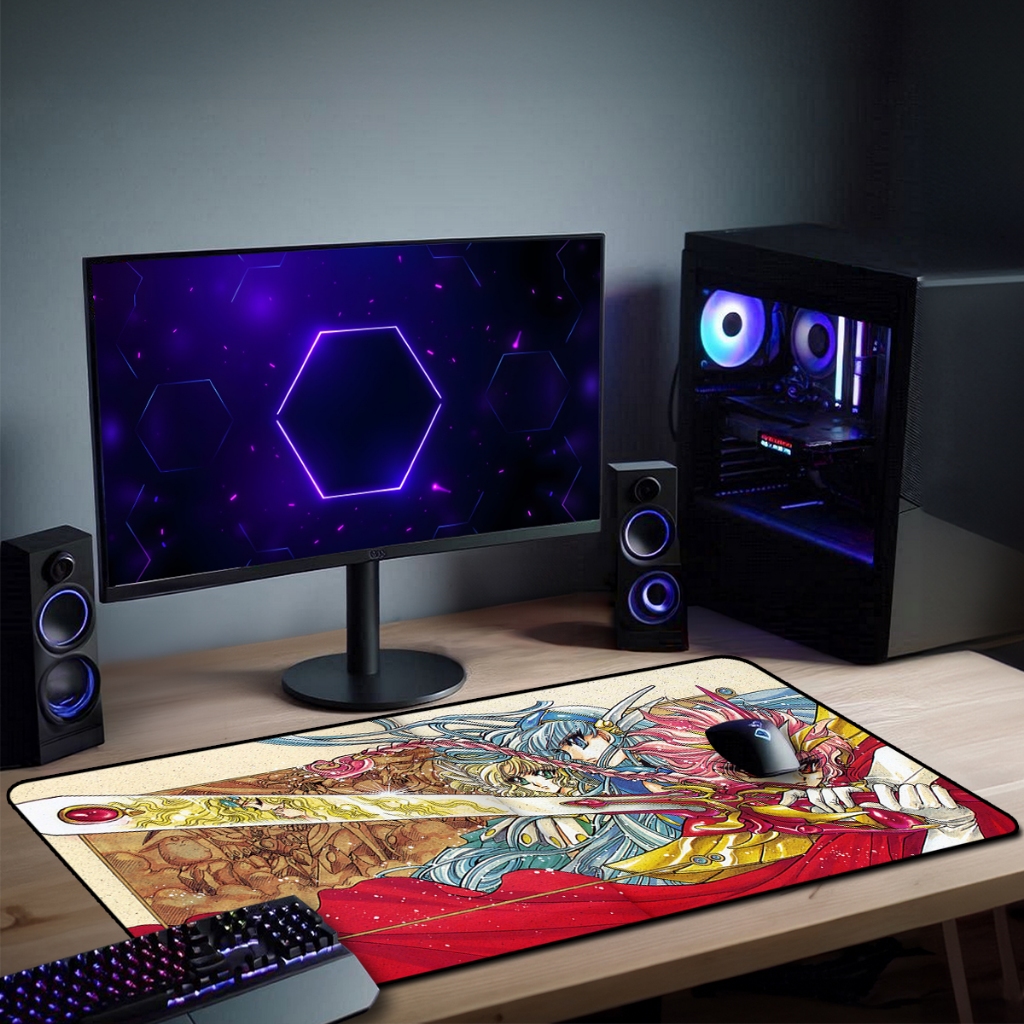 Mouse Pad  Guerreiras Mágicas de Rayear Gamer Antiderrapante Grande 70x35 80x35 90x40 90x50 cm Borda Costurada