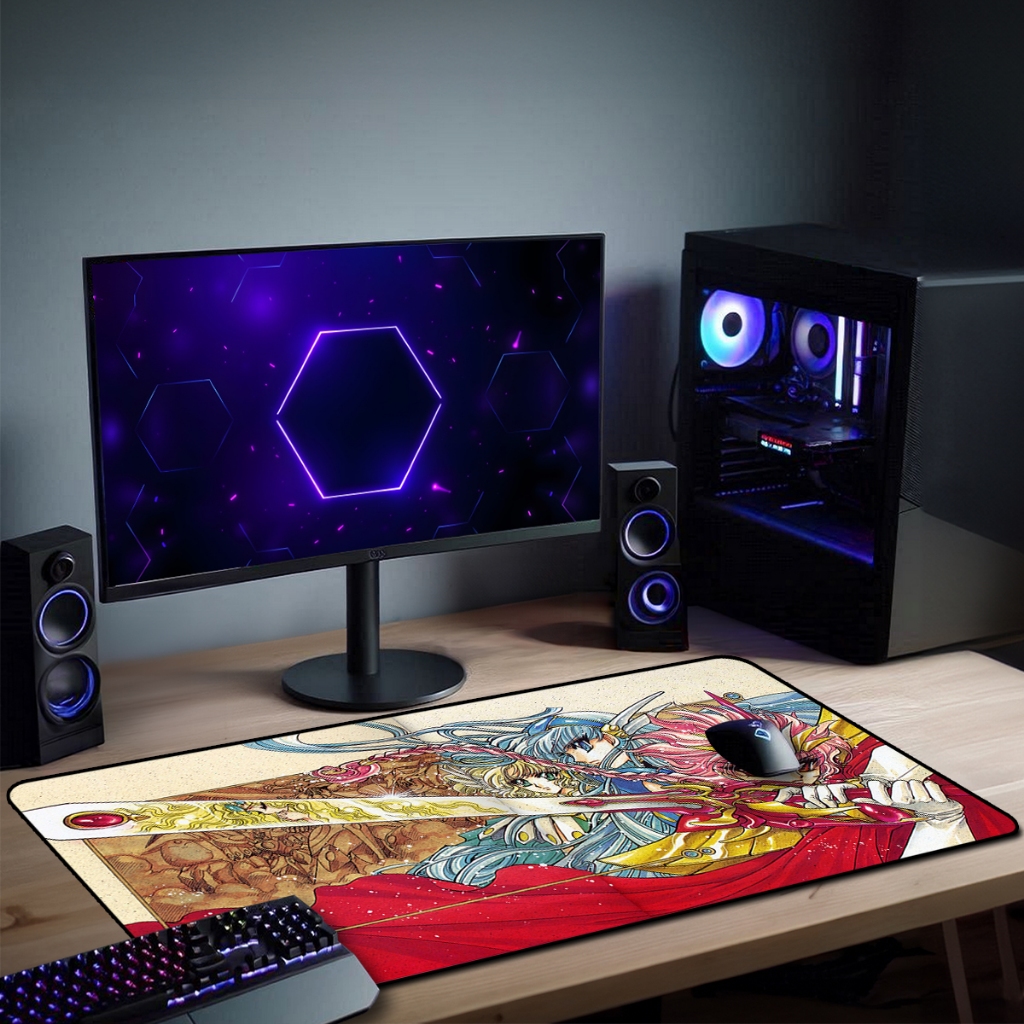 Mouse Pad Guerreiras Mágicas de Rayear  Gamer Antiderrapante Grande 70x35 80x35 90x40 90x50 cm Borda Costurada