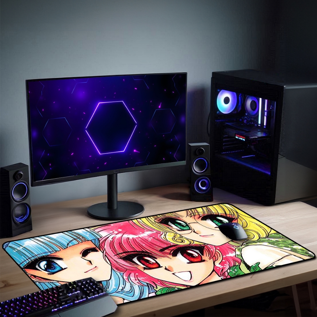 Mouse Pad Guerreiras Mágicas de Rayear  Gamer Antiderrapante Grande 70x35 80x35 90x40 90x50 cm Borda Costurada