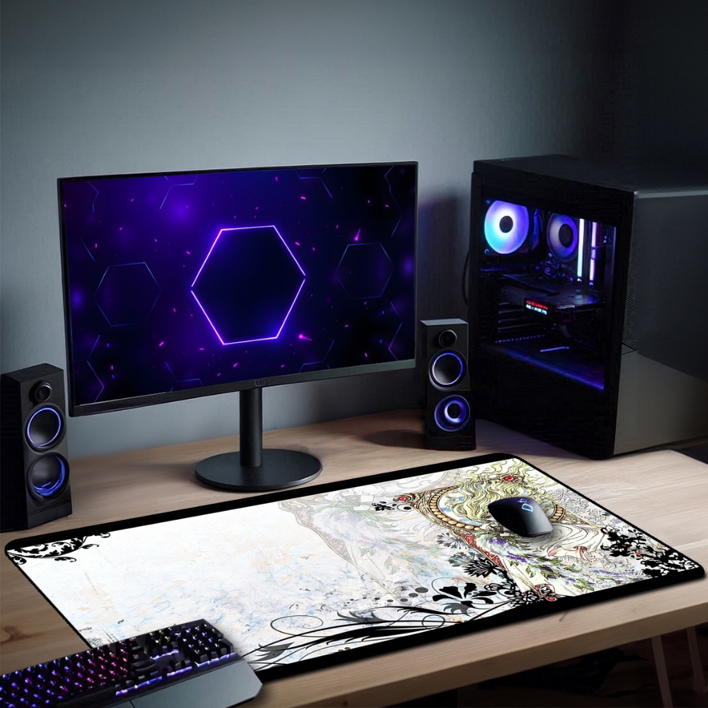 Mouse Pad  Guerreiras Mágicas de Rayear  Gamer Antiderrapante Grande 70x35 80x35 90x40 90x50 cm   Borda Costurada