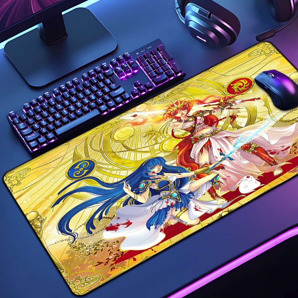 Mouse Pad Grande Guerreiras 65x30 70x35 80x35 90x40 90x50 120x60 Antiderrapante Borda Costurada