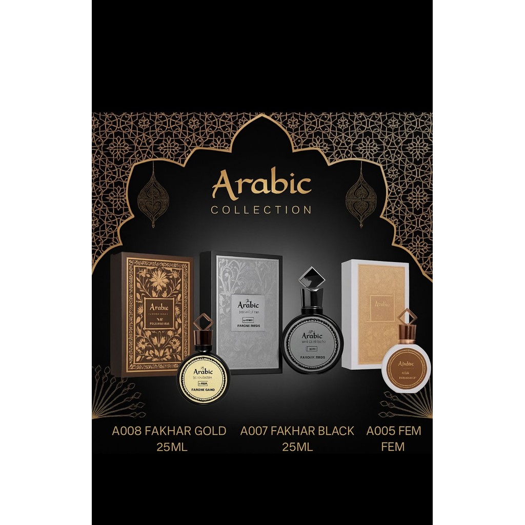 Fakh Preto 25 ml: Potência Portátil 	•	Fakh Ouro 25 ml: Ouro em Dose Compacta 	•	Fakh Rose 25 ml: Elegância Instantânea