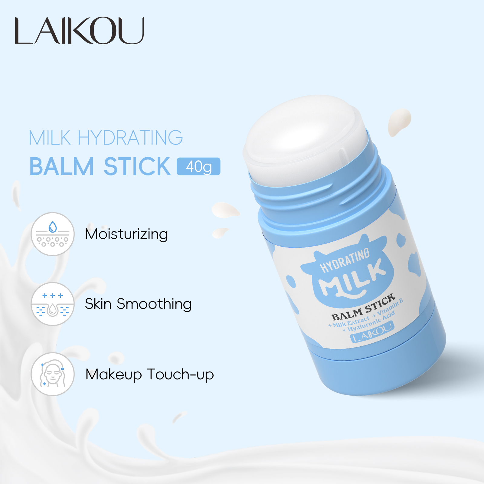 Bálsamo Hidratante De Leite Laikou 40g, Textura Suave E Nutritiva, Oferece Hidratação Instantânea E É portátil