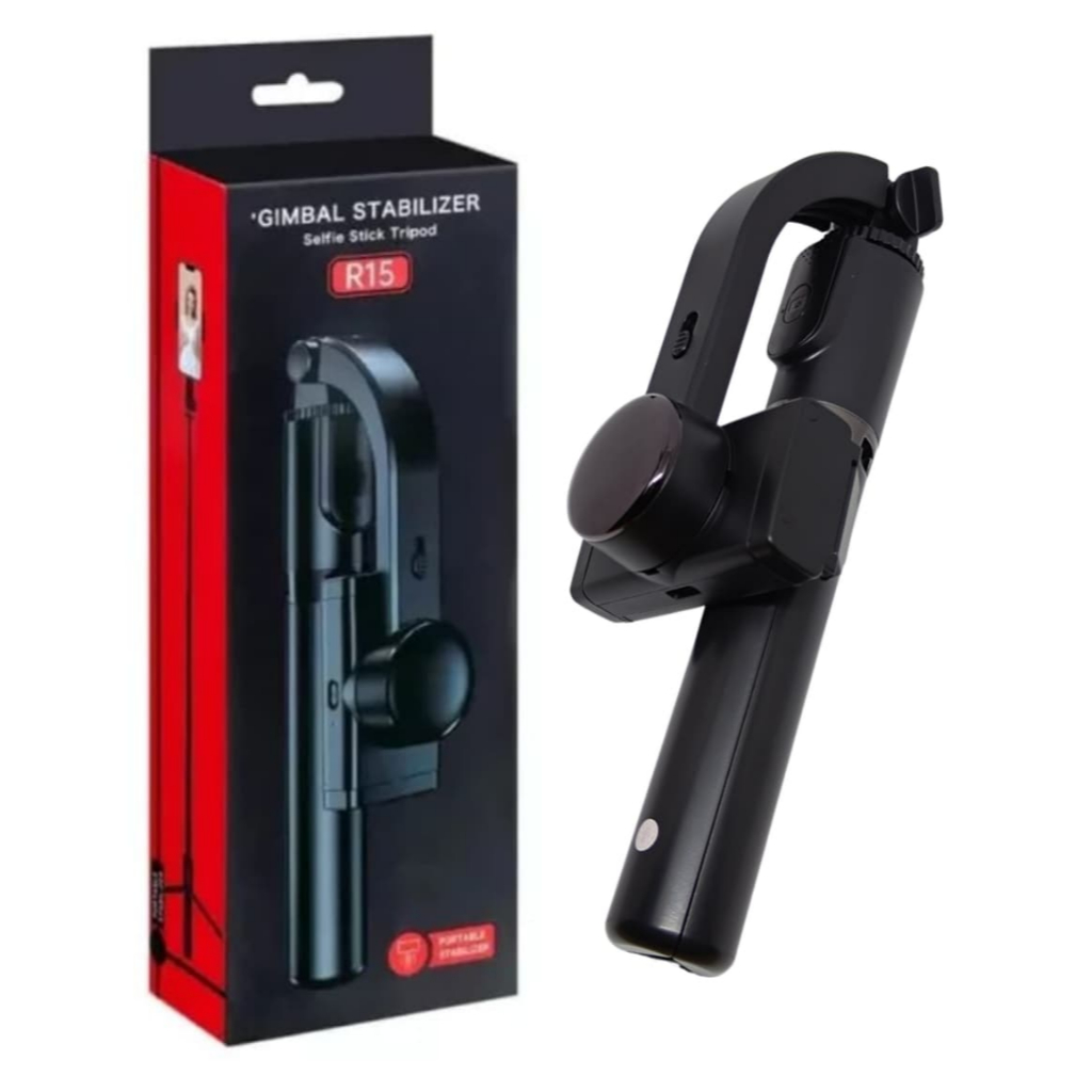 Estabilizador Celular Gimbal R15 Bluetooth Tripé Foto Preto