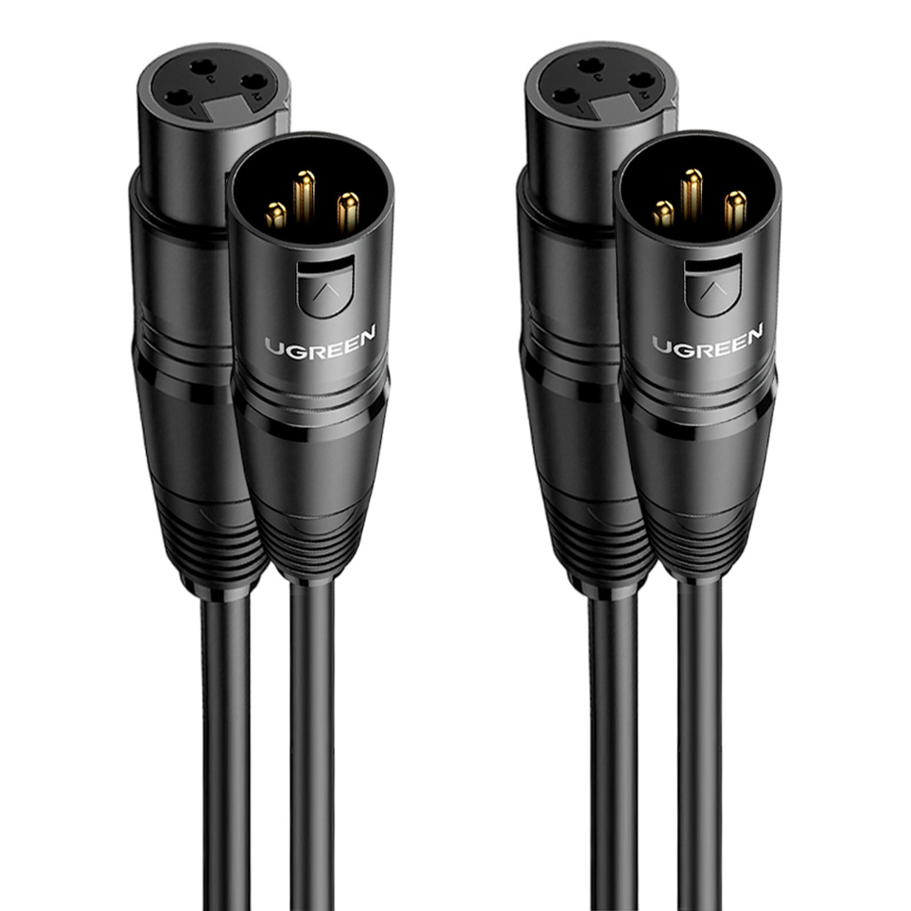 Cabo Xlr Ugreen Macho/Fêmea para Microfone 2Metros Preto 2 Unidades