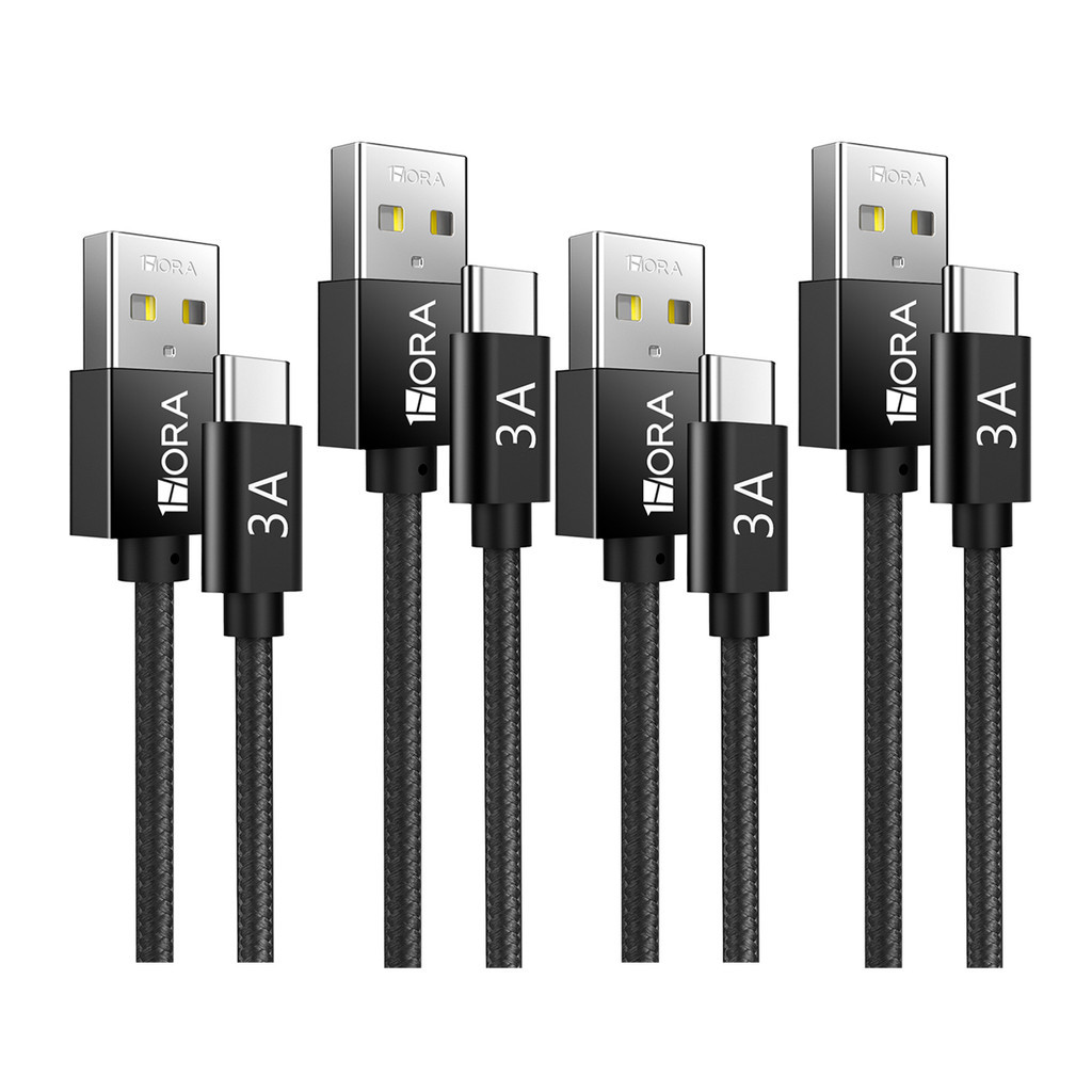KIT 4x Cabo Usb A/C 1Hora, Macho/Macho Carga Rápida 3A 2Metro Preto
